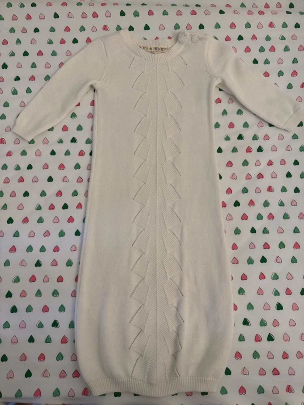 Cream Knit Baby Gown with Cable Detail